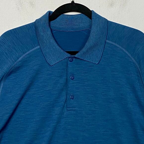 Lululemon Metal Vent Tech Polo Performance Stretch Shirt Men  XXL Blue Active - Picture 3 of 8